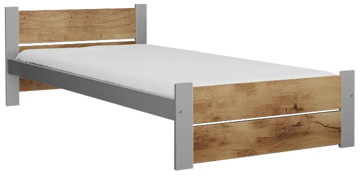 Pat de o persoana IKAROS DOUBLE 90 x 200 cm, stejar artisan/gri Saltele: Cu saltele Somnia 18 cm, Somiera pat: Fara somiera