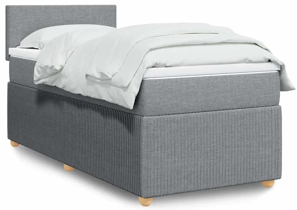 vidaXL Pat box spring cu saltea, gri deschis, 90x190 cm, textil