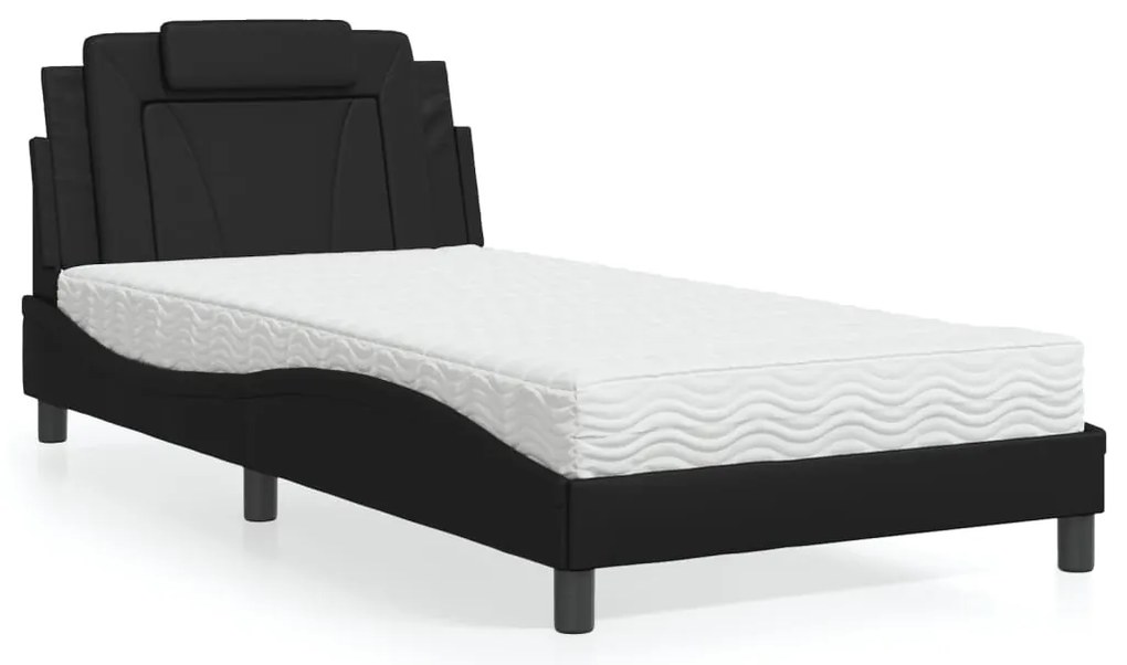 vidaXL Pat cu saltea, negru, 100x200 cm, piele ecologică