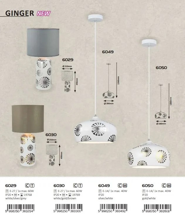 Pendul design modern GINGER auriu/alb 6050 RX