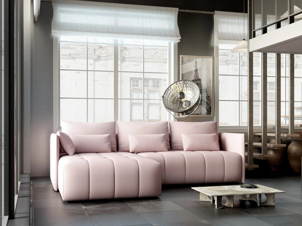 Colțar extensibil dumonde cu ladă de depozitare si sezut confortabil din spuma high-density, Malta Enjoy Flamingo 235x185 cm