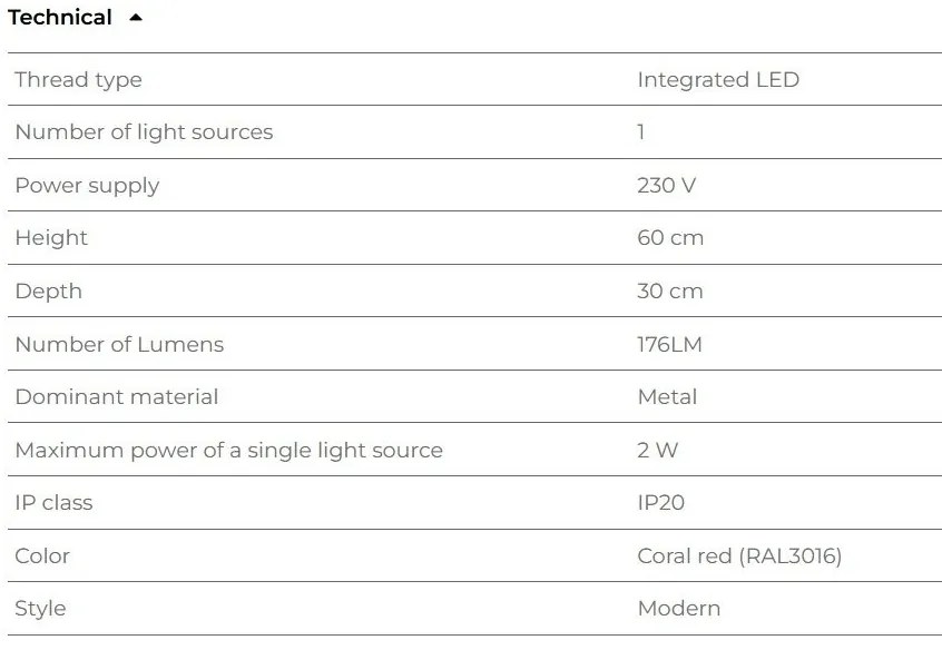 Aplica de perete LED design minimalist ENIGMA, Coral red