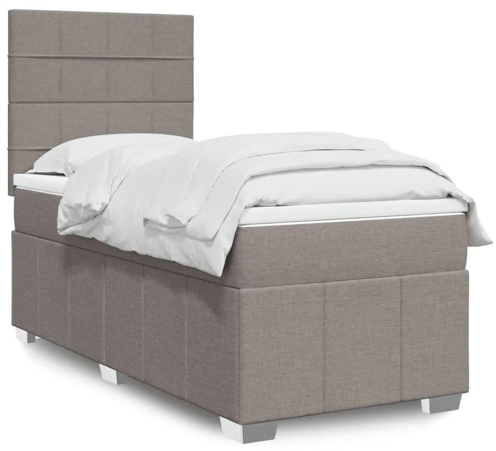 vidaXL Pat box spring cu saltea, gri taupe, 90x190 cm, textil