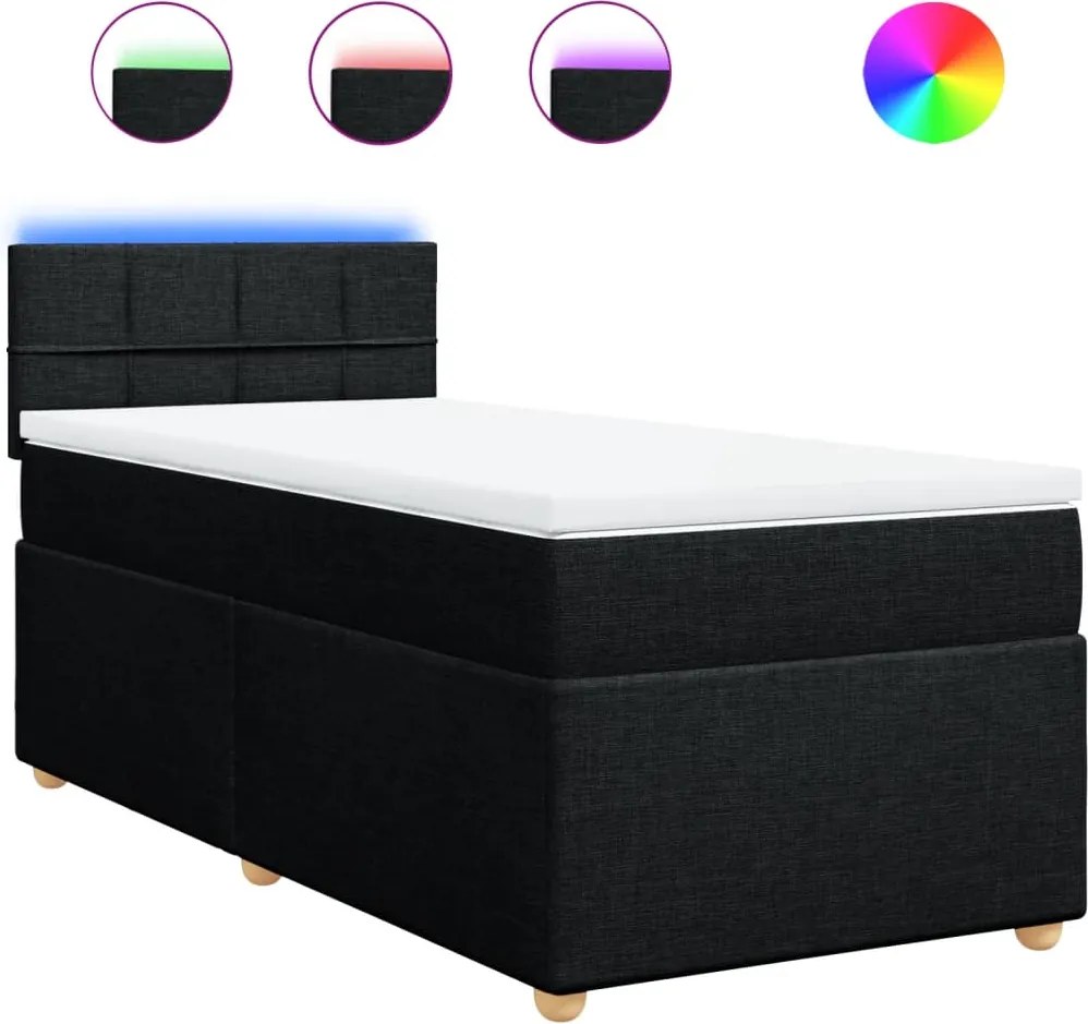 vidaXL Pat box spring cu saltea, negru, 90x200 cm, textil