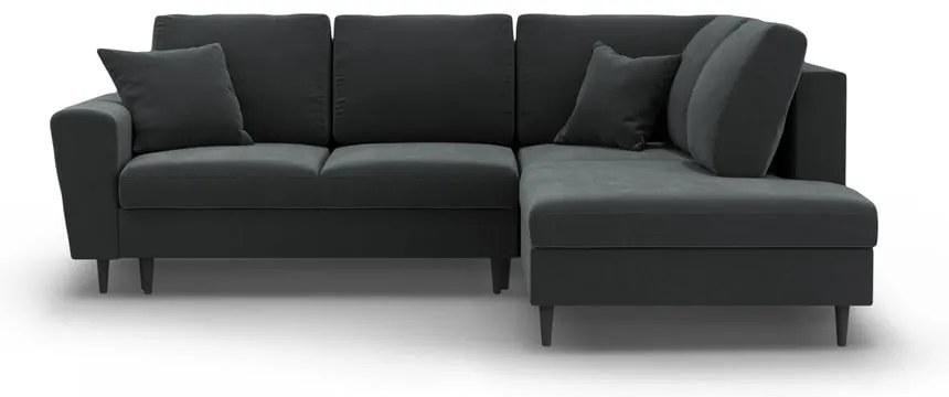 Colțar gri închis extensibil, cu spațiu de depozitare cu tapițerie din catifea (cu colț pe partea dreaptă-în formă de ”L”) Kyoto – Cosmopolitan Design