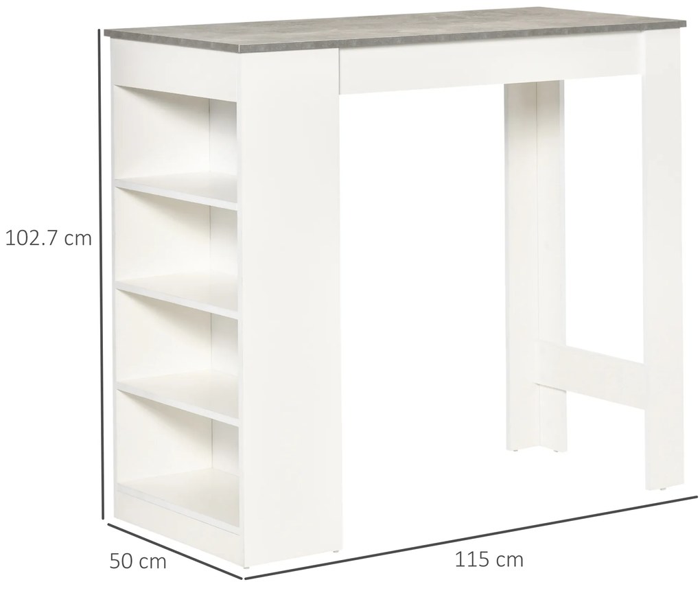 HOMCOM Masă de Bar Masă Înaltă Tip Bistró de Bucătărie cu Raft de 4 Nivele Stil Modern din Melamină pentru Dining Sufragerie 115x50x102,7 cm Alb și Gri | Aosom Romania
