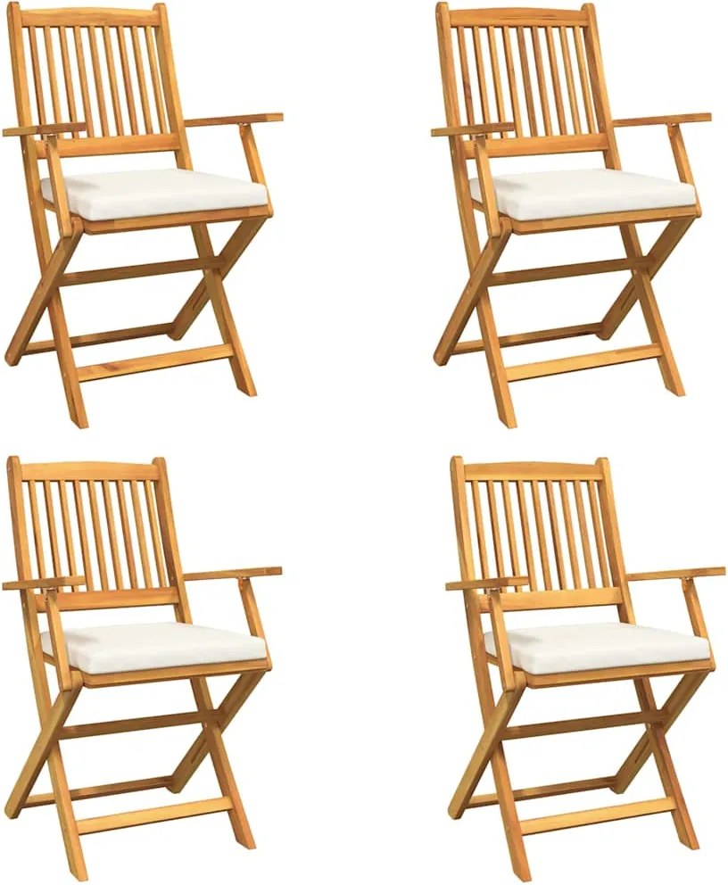 vidaXL Scaun pliant 4 pcs Alb 49 x 57.5 x 92cm Lemn masiv de acacia