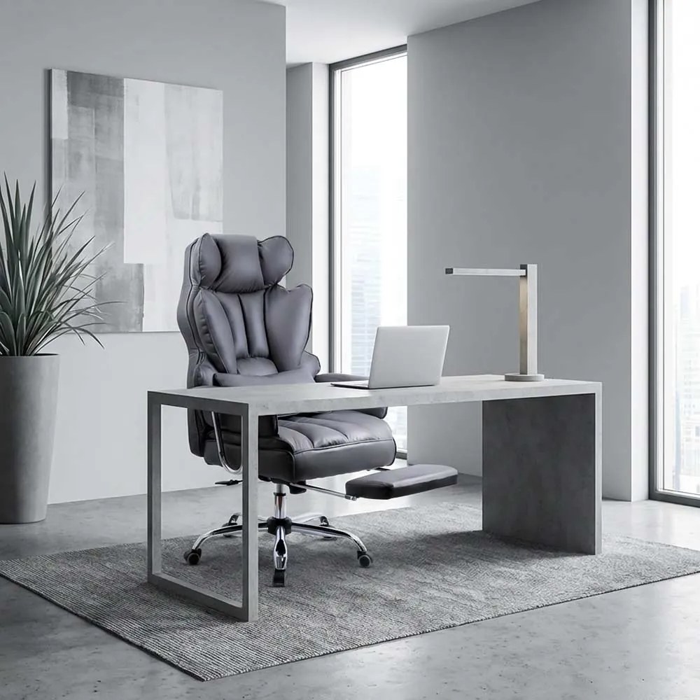 Scaun directorial gri din piele ecologica rezistent pana la 150 kg OFF 413