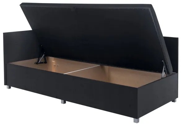 Pat tapițat AMSTERDAM 90x200 cm, gri, cu tăblie reversibilă și spațiu de depozitare