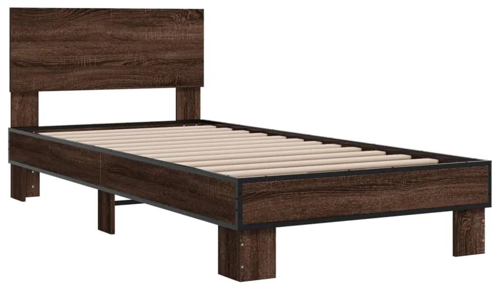 845816 vidaXL Cadru de pat, stejar maro, 75x190 cm, lemn prelucrat și metal