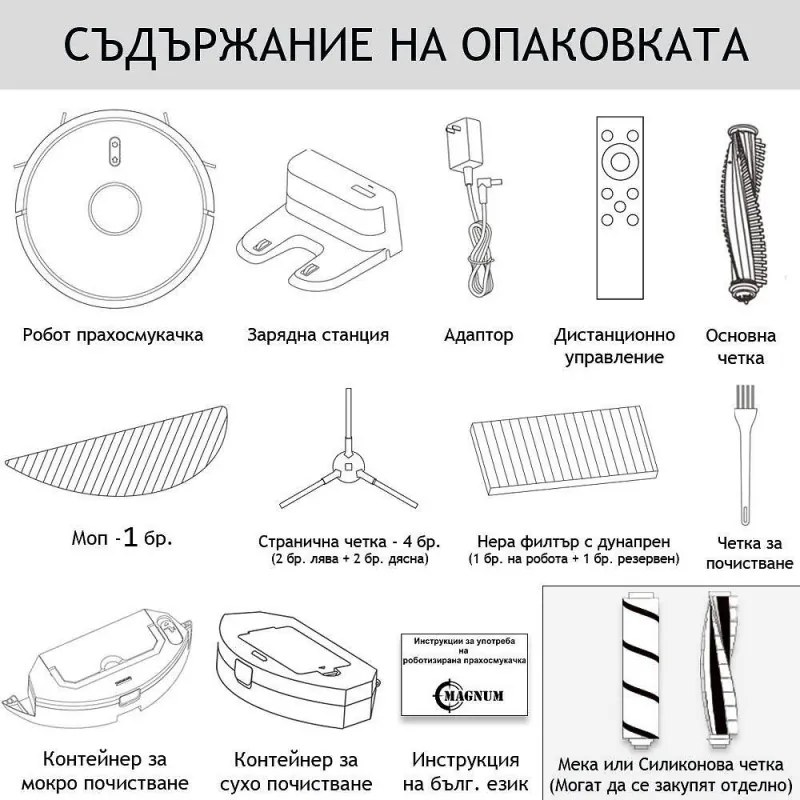 Aspirator robot MAGNUM ONE Plus, Li-ion 3200 mAh, 50W, 3000 Pa, 0.6 l, Wi-Fi, Control vocal, Curatare uscata/umeda, Programare, HEPA, Recunoastere camera, Negru