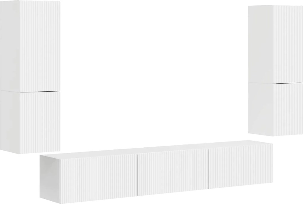 vidaXL Set comodă TV Pe perete 4 pcs Alb lucios Lemn compozit