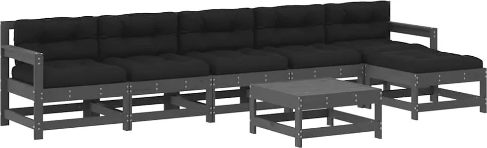 vidaXL Set mobilier de grădină cu perne, 7 piese, gri, lemn masiv