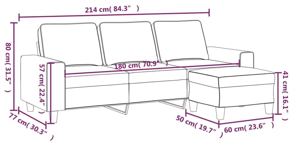 Canapea cu 3 locuri si taburet, bej, 180 cm, microfibra