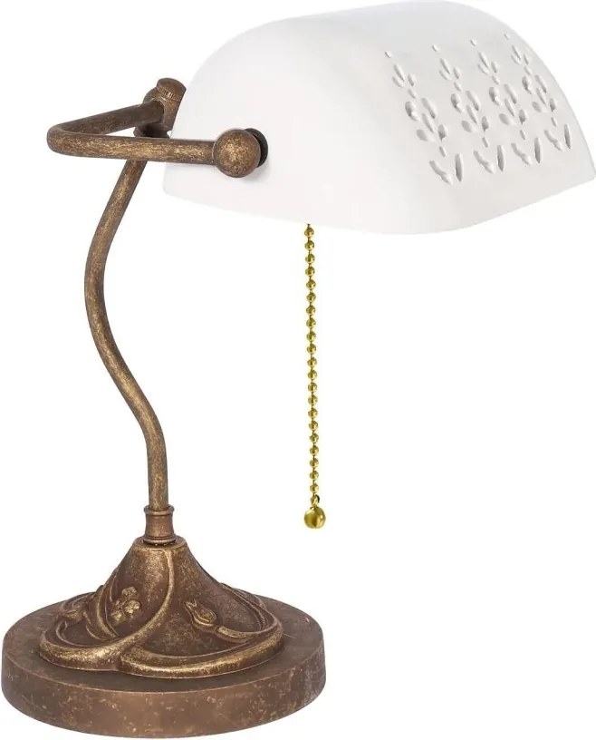 Lampa de birou din alama si ceramica alba Banker