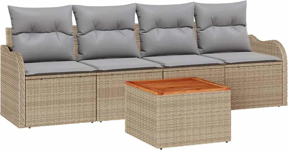 vidaXL Set de canapele pentru grădină 5 pcs Beige și gri deschis