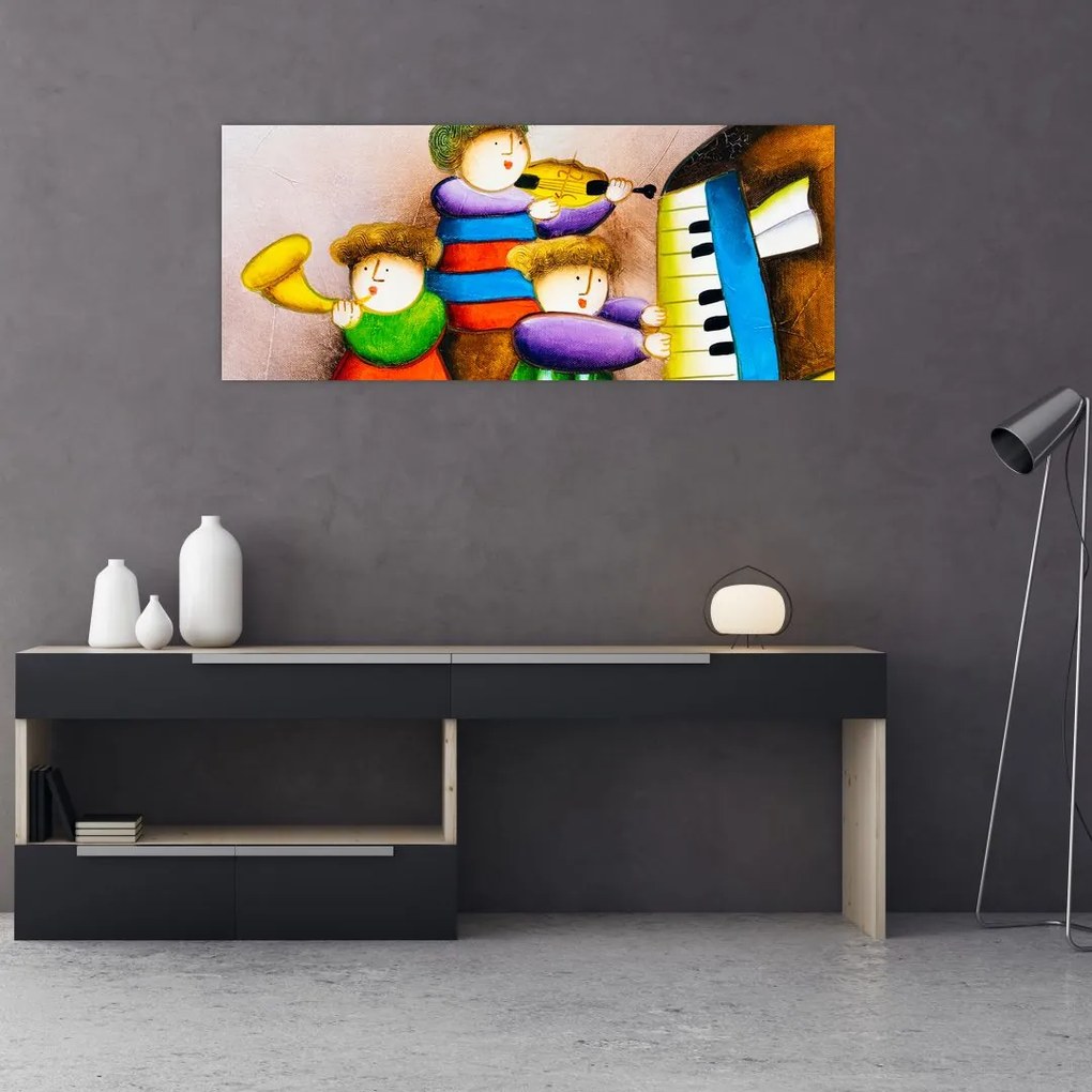 Tablou - Muzicanții, pictură (120x50 cm)