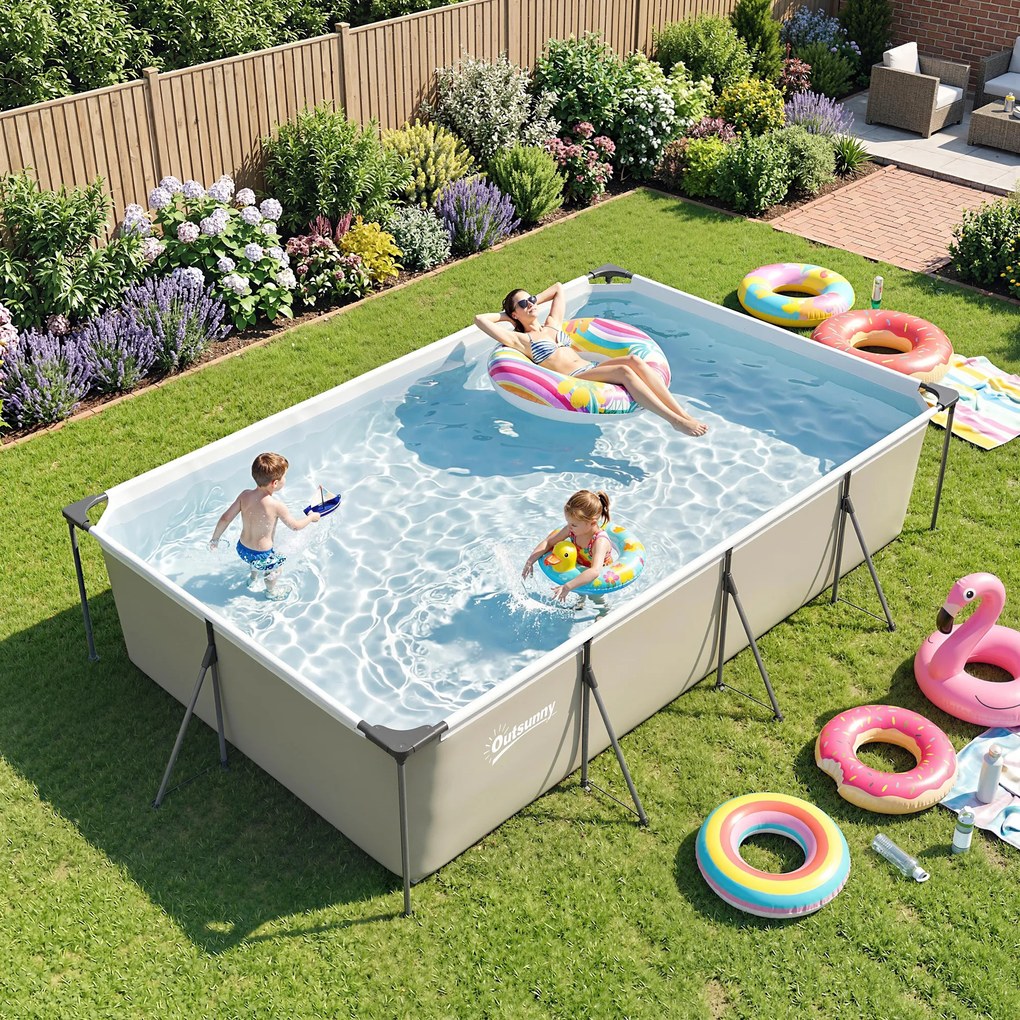 Outsunny Piscină Demontabilă Tubulară 394,5x208,3x80,5 cm 6075 L cu Cadru Metalic Plasture de Reparare fără Pompă de Filtrare Gri | Aosom Romania
