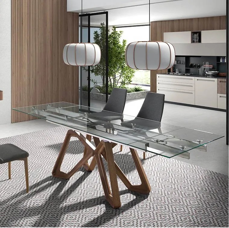 Masa extensibila deosebita design LUX Walnut-Glass 160-240x90cm