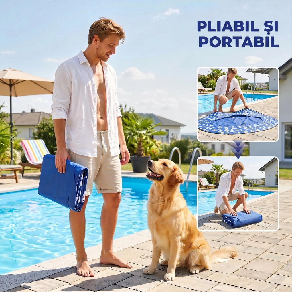 PawHut Colac Plutitor pentru Câini Gonflabil, Pliabil, pentru Câini Mici și Medii, Albastru | Aosom Romania