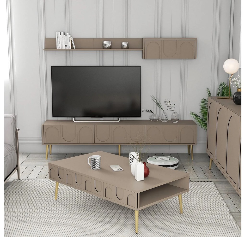 Set mobilier living Lyantela (tmavoBej + Auriu). 1107142