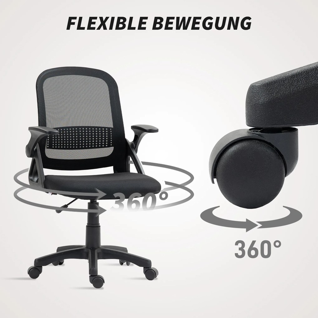 HOMCOM Scaun de birou mesh respirabil, scaun ergonomic pivotant cu cotiere rabatabile și suport lombar, Negru | Aosom Romania