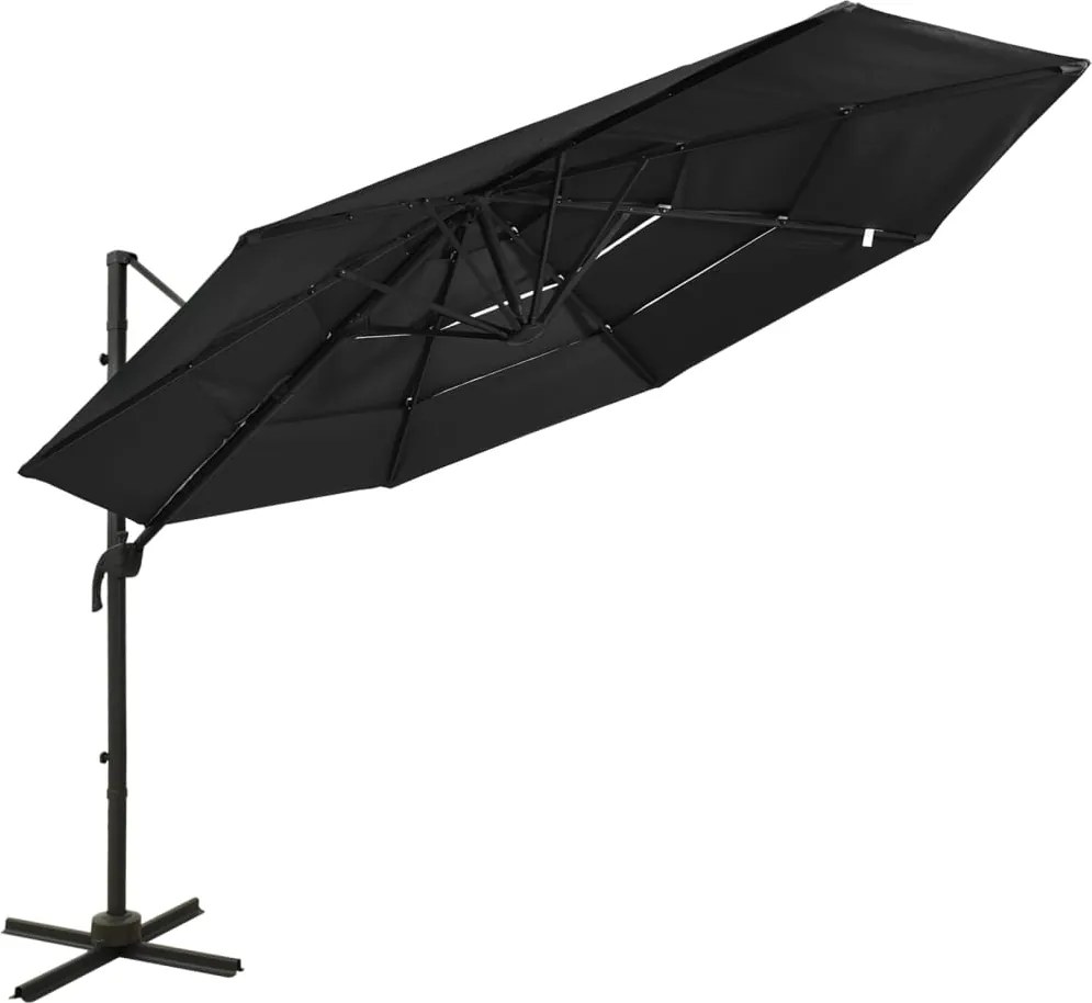 vidaXL Umbrelă de soare cu 4 niveluri, stâlp aluminiu, negru, 3x3 m