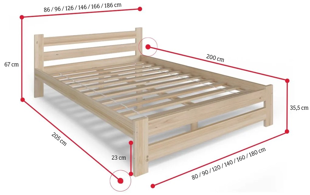 Supermobel Pat din lemn masiv EUREKA + somiera GRATUIT, 120x200, alb