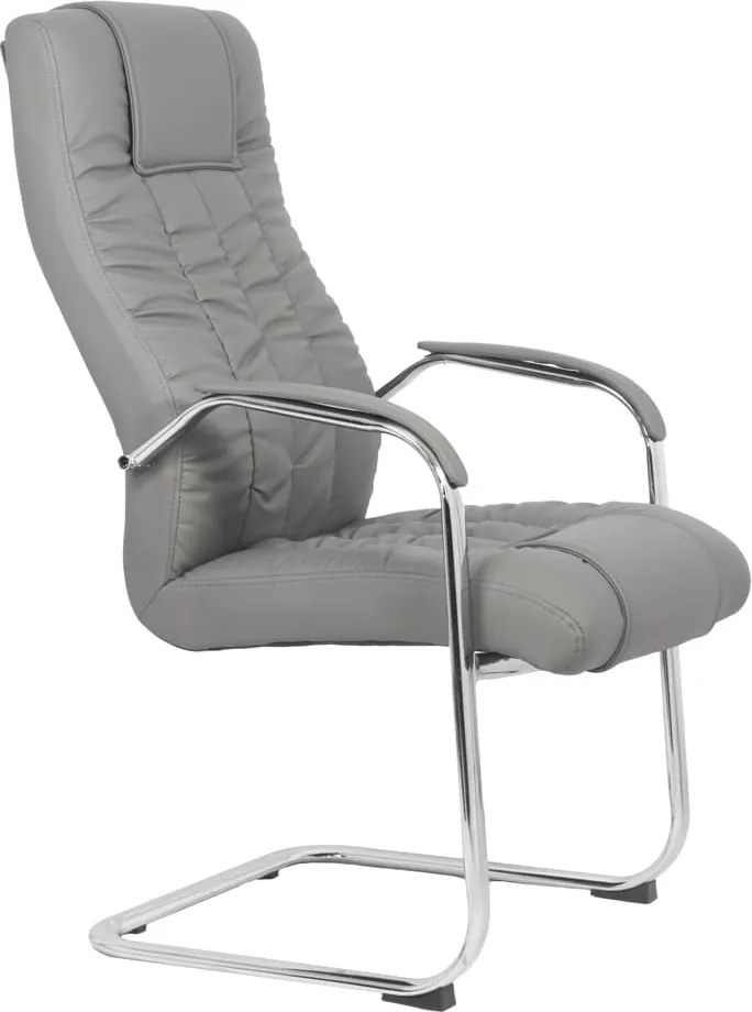 Scaun vizitator gri OFF 8115 din piele sintetică și cadru cromat tip sanie