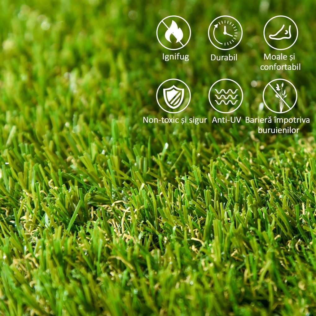 Outsunny Gazon Sintetic 10 Piese Covoraș Gazon Artificial 30x30 cm cu Înălțimea Firului de Iarbă 20 mm și Anti-UV Verde Închis | Aosom Romania