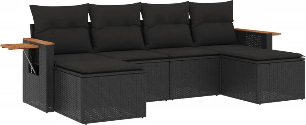 vidaXL Set mobilier de grădină cu perne, 6 piese, negru, poliratan