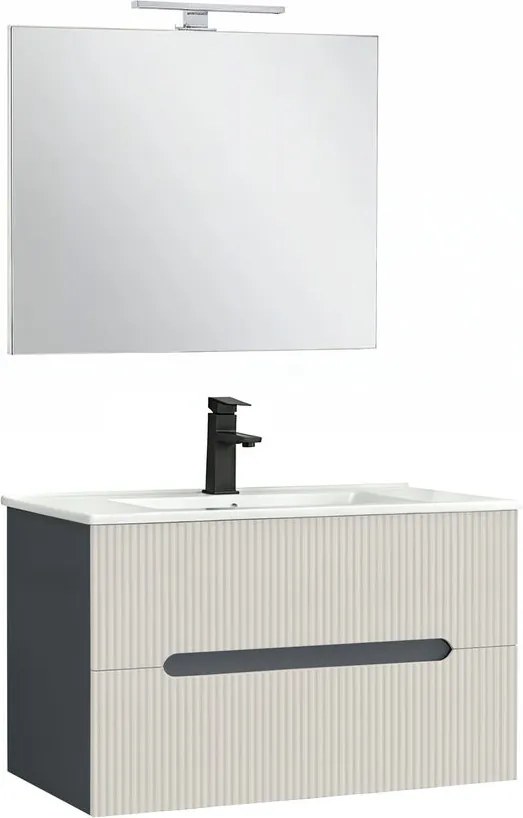 Trent Mobilier de baie 80 cm lavoar ceramic (2 sertare) cu oglindă 60x80 cm antracit gri-alb