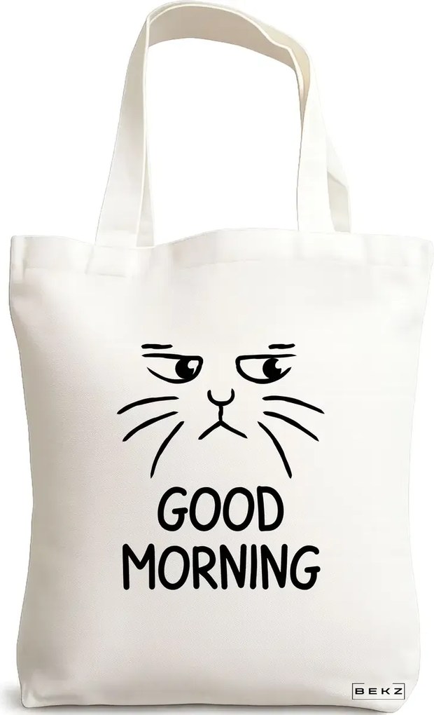 Sacosa de Panza pentru Cumparaturi, Geanta Tote, model Good Morning, 38x34.5 cm, Alba, BEKZ®