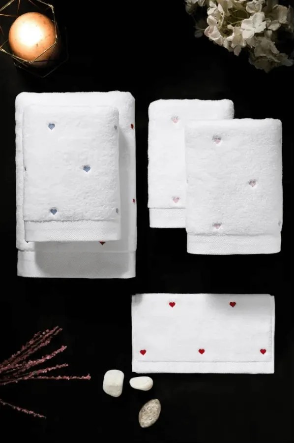 Prosop MICRO LOVE 50x100 cm Alb – Inimioare lila