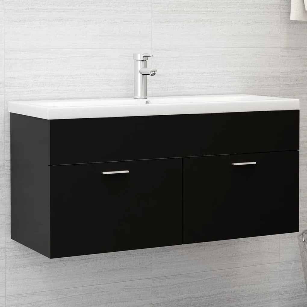 804675 vidaXL Dulap de chiuvetă, negru, 100x38,5x46cm, lemn prelucrat