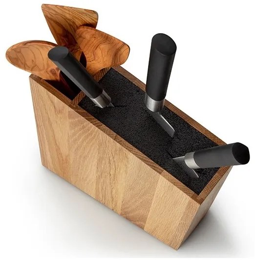 Suport de cuțite cu inserție flexibilă și compartiment 31x8x24,5 cm stejar Continenta C4151