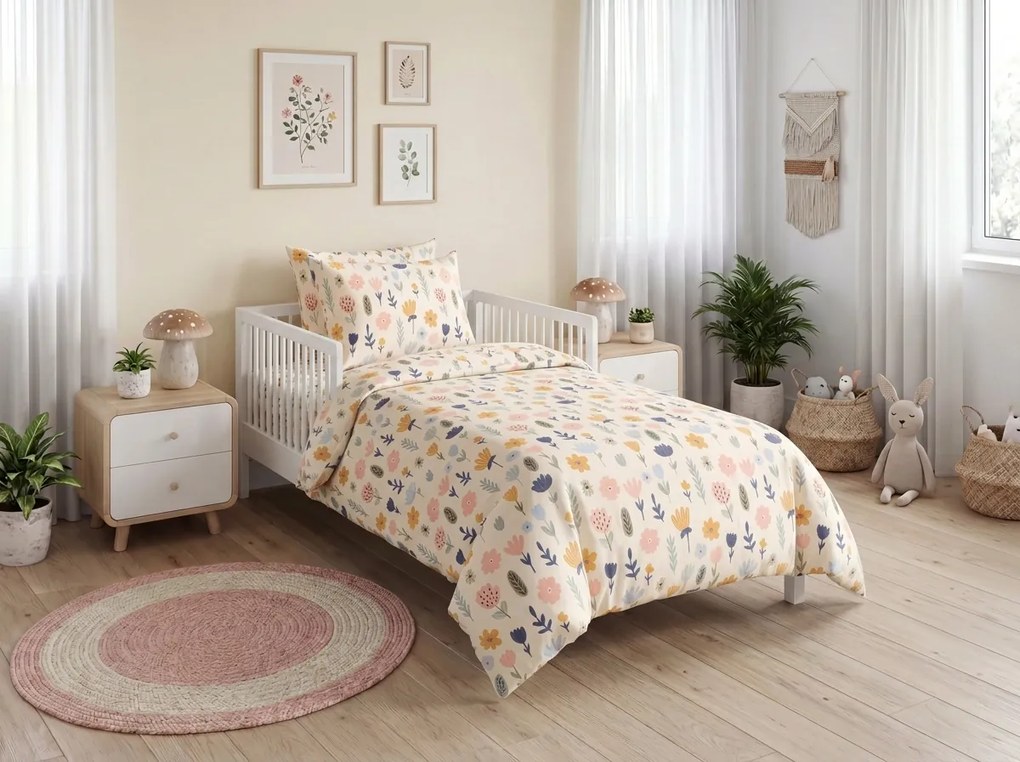 Cearsaf din bumbac pentru patut FLORI DREAM colorat 110x160 cm