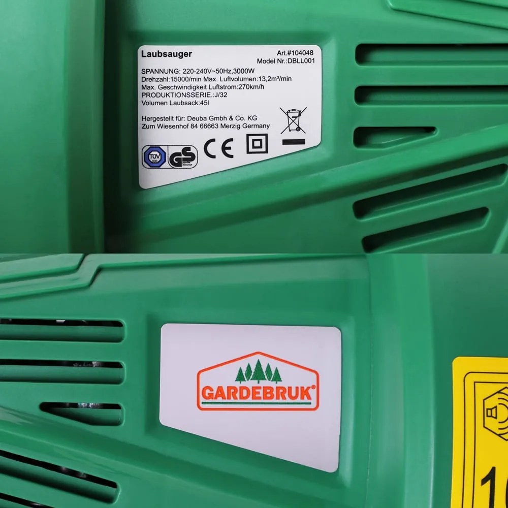 WOLF 104048 Aspirator electric de frunze 3 în 1 negru/verde Gardebruk