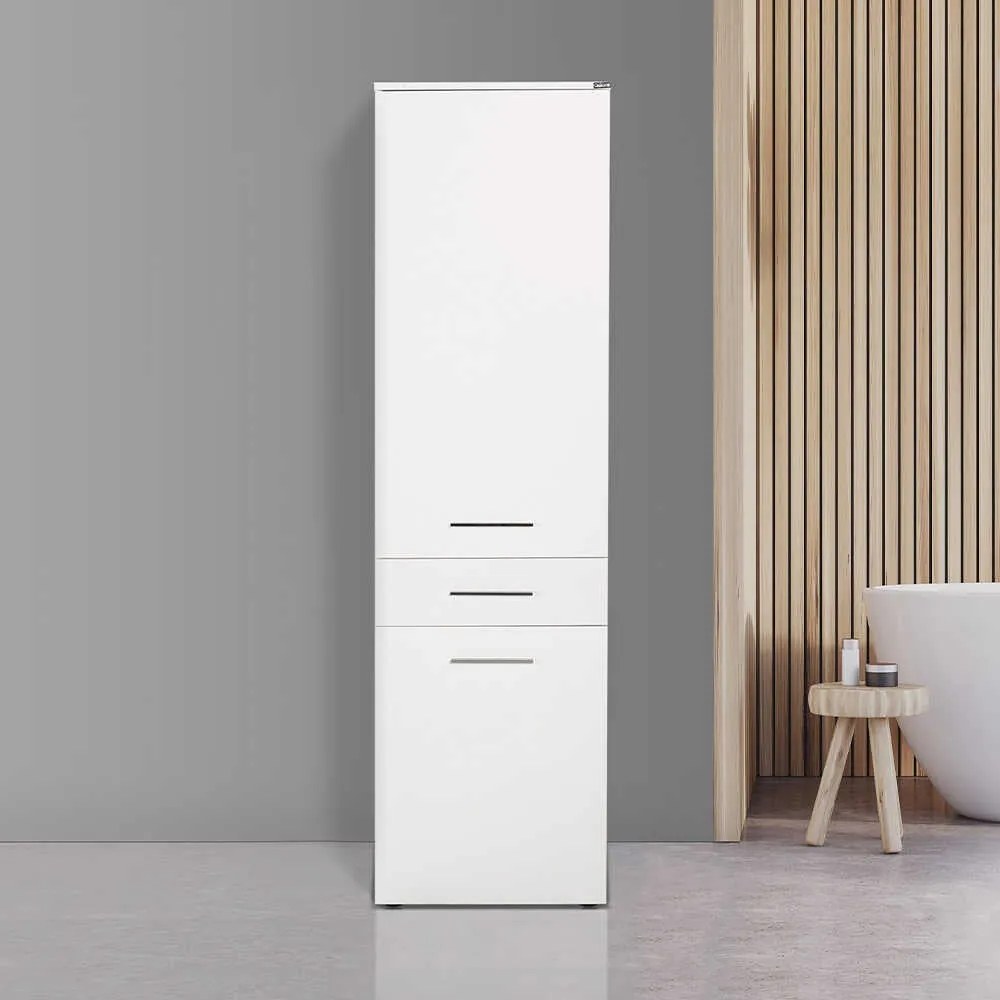 Dulap Baie cu cos de rufe Adore Diamond, usa reversibila, sertar, Alb Lucios, 52 x 38 x 187 cm