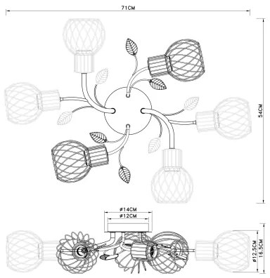 Lustră aplicată LALLY 6xE27/40W/230V Globo 54113-6D