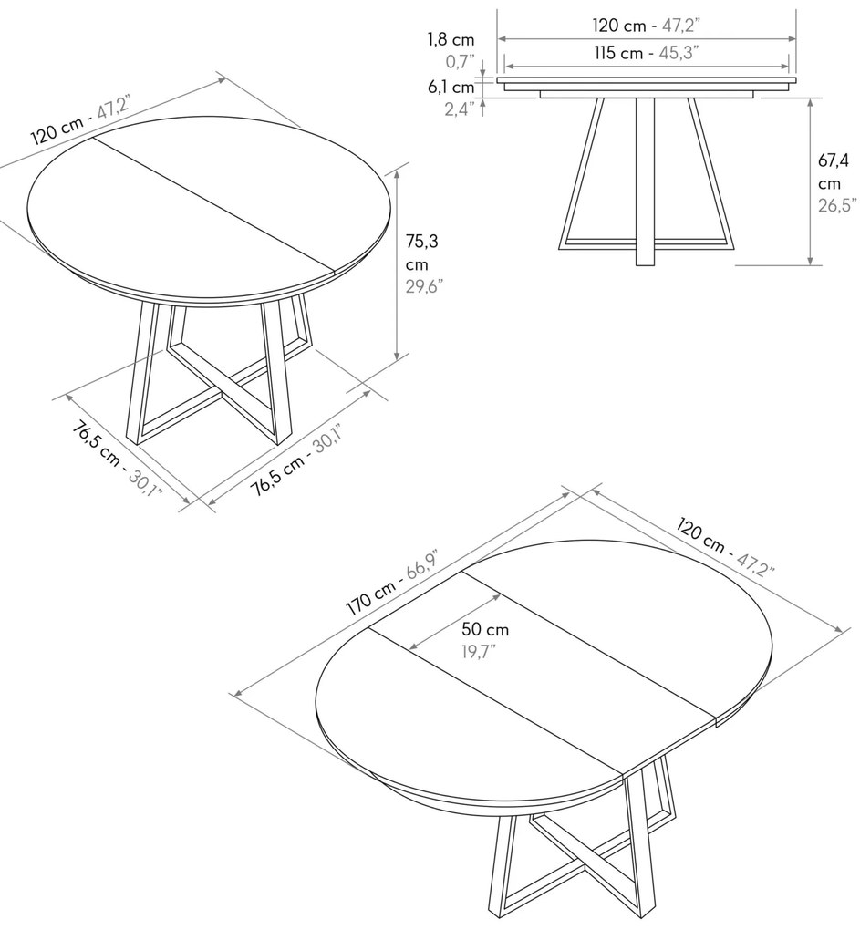 Masa rotunda extensibila Melania, blat Alb Marmorat Ø 120 cm
