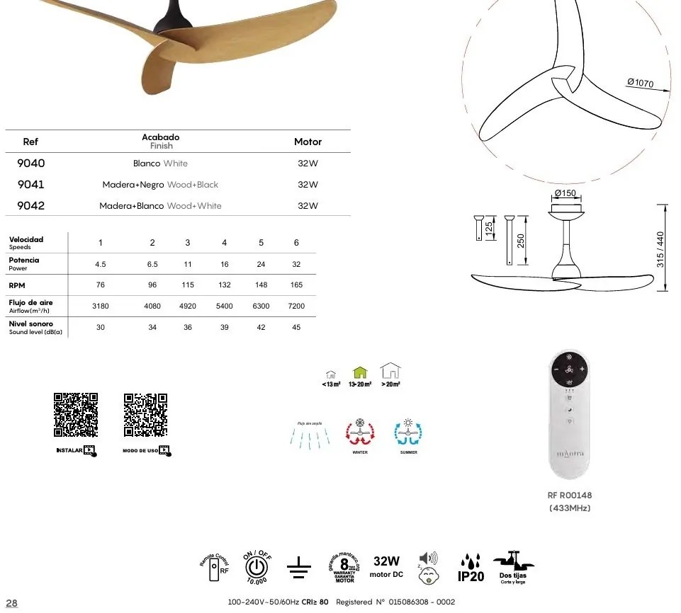 Ventilator cu 3 palete si telecomanda IPANEMA III negru/ aspect lemn MA-9041