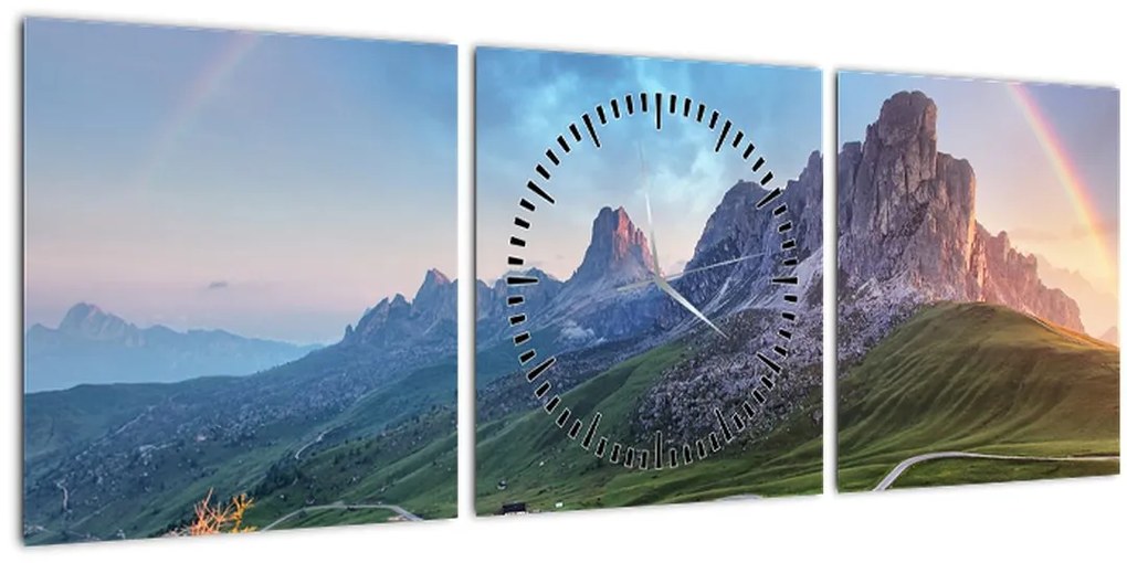 Tablou cu curcupeu deasupra stâncilor (cu ceas) (90x30 cm)