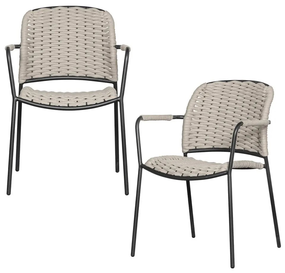 Scaune de grădină negre/bej 2 buc. din metal Taku – Exotan