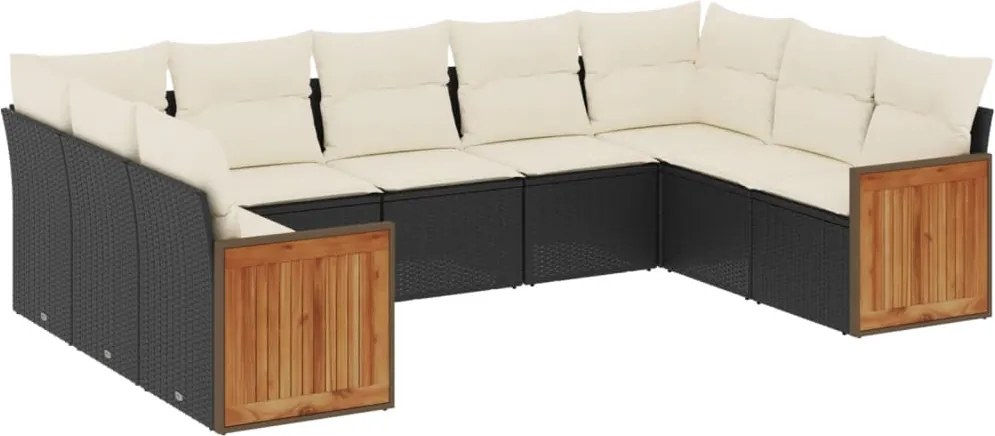 vidaXL Set mobilier de grădină cu perne, 9 piese, negru, poliratan