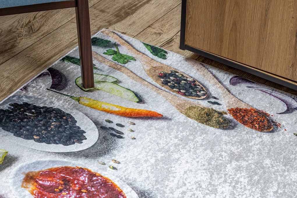 ANDRE 33580 covor lavabil Condimente, legume bucatarie, anti-alunecare - argint / verde