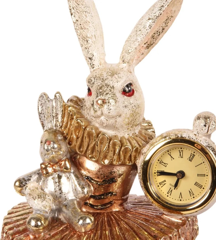 Cutie decorativă din polirășină, multicolor, iepure cu ceas, 35,5 x 14,5 x 13 cm, „Lièvre”
