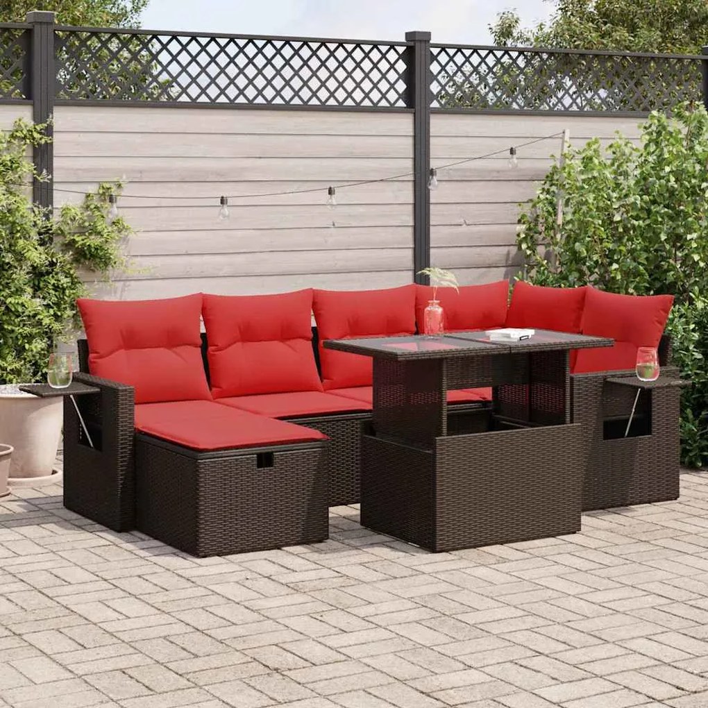 vidaXL Set canapele grădină perne 7 piese maro, poliratan/lemn acacia