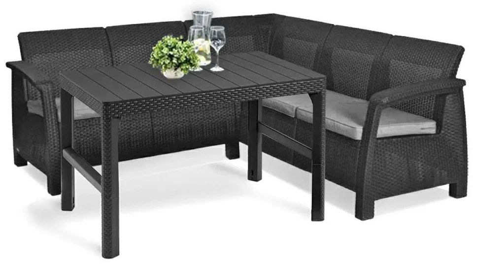 Canapea de colț relaxantă Corfu cu masă Lyon grafit