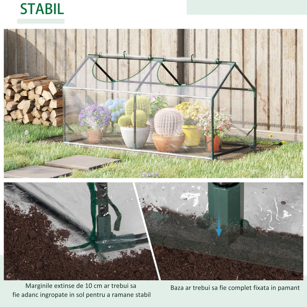 Outsunny Mini Sera de Gradina sera pentru plante cu 2 Ferestre Rulou si Copertina PVC Anti-UV, Transparenta | Aosom Romania